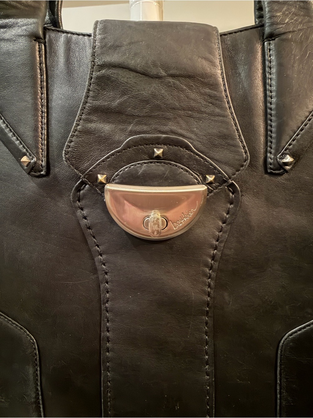 Botkier Black Leather Structured Tote with Polished Closure - Picture 2 of 12